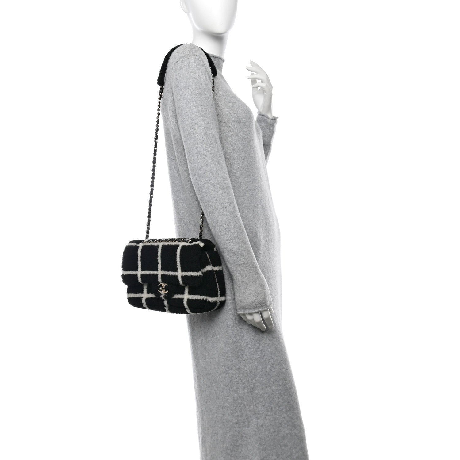 Chanel Shearling Lambskin Large Fluffy Tartan Single Flap Black White 2 of 11