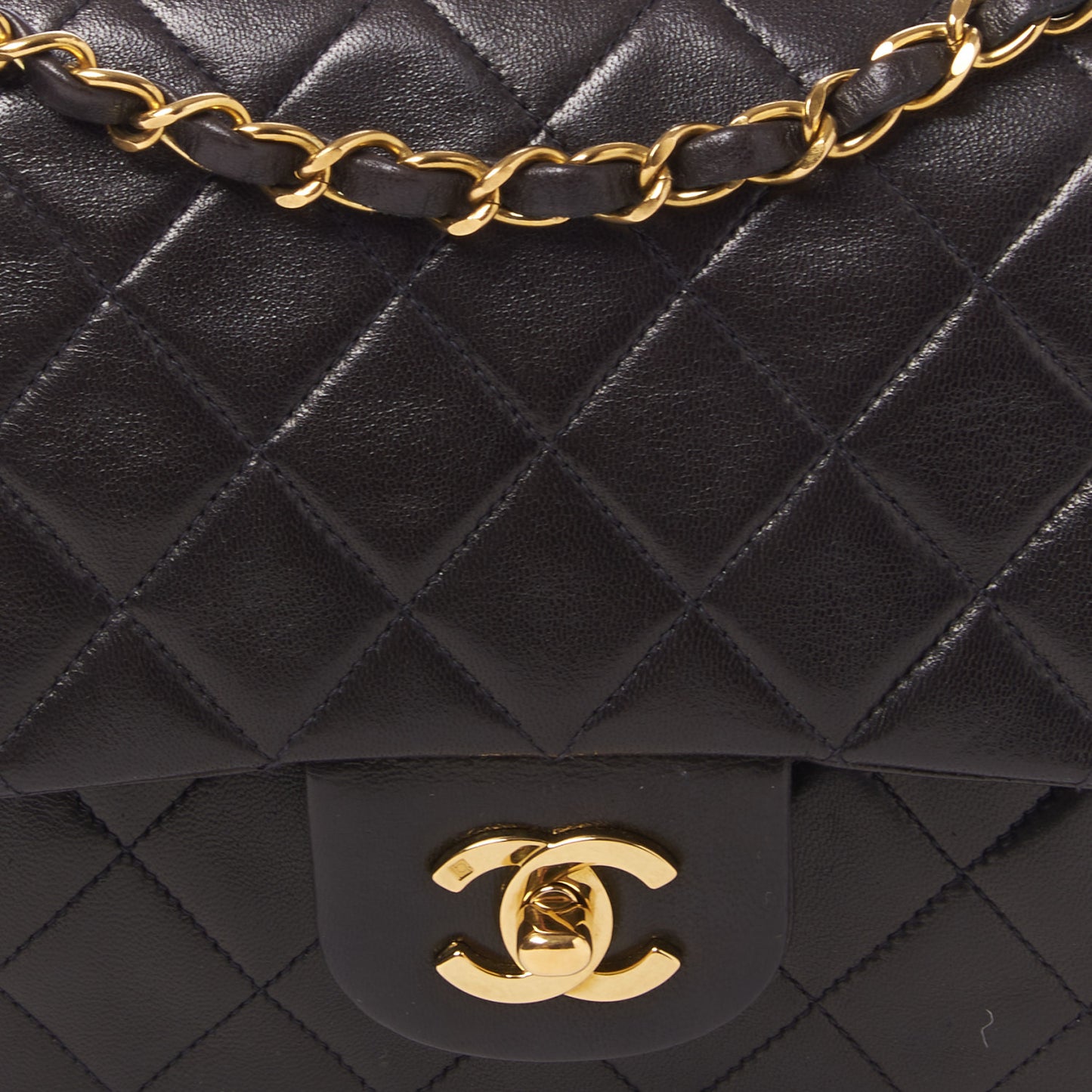 Lambskin Quilted Medium Double Flap Black