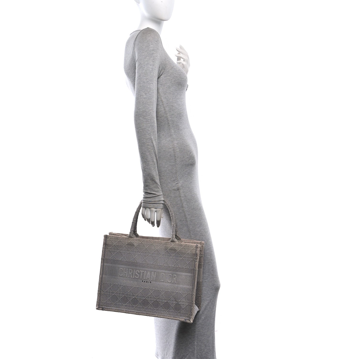 Christian Dior Canvas Embroidered Cannage Medium Book Tote Stone 2 of 12