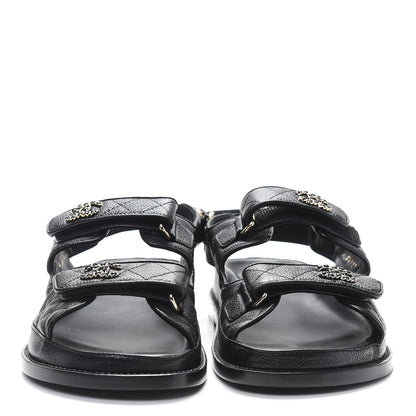 Chanel Grained Calfskin Velcro Dad Sandals 38 Black 3 of 9