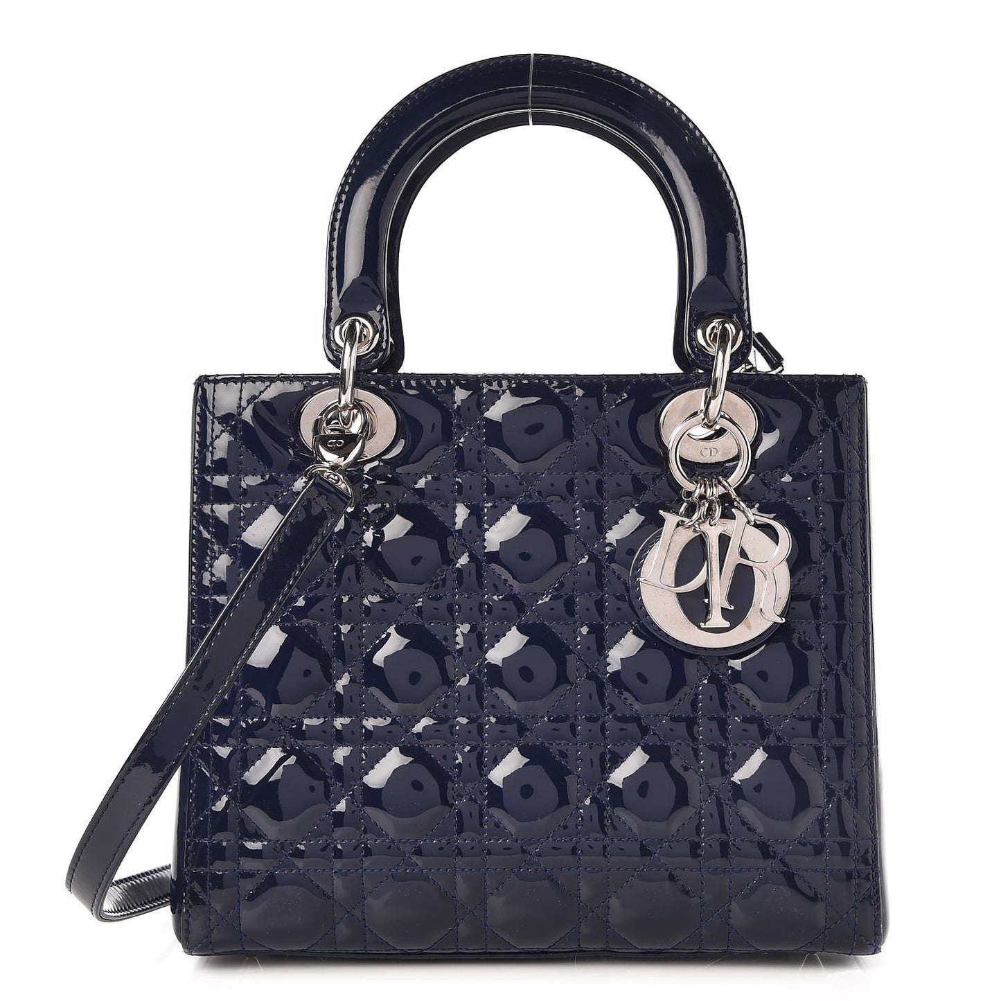 Patent Cannage Medium Lady Dior Navy Blue