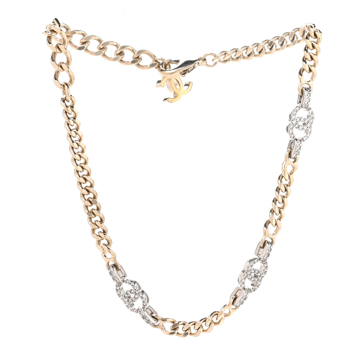 Chanel Crystal CC Chain Links Choker Necklace Gold 3 of 4