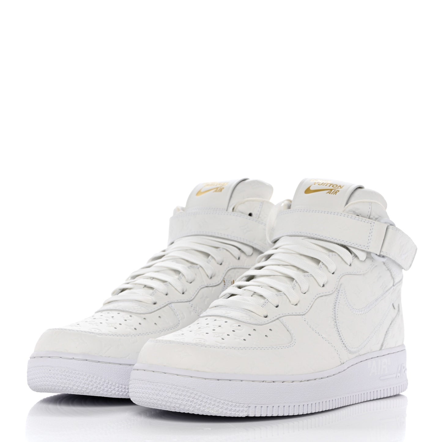 X NIKE AIR FORCE 1 Calfskin Monogram Mens Mid Sneakers 11 White