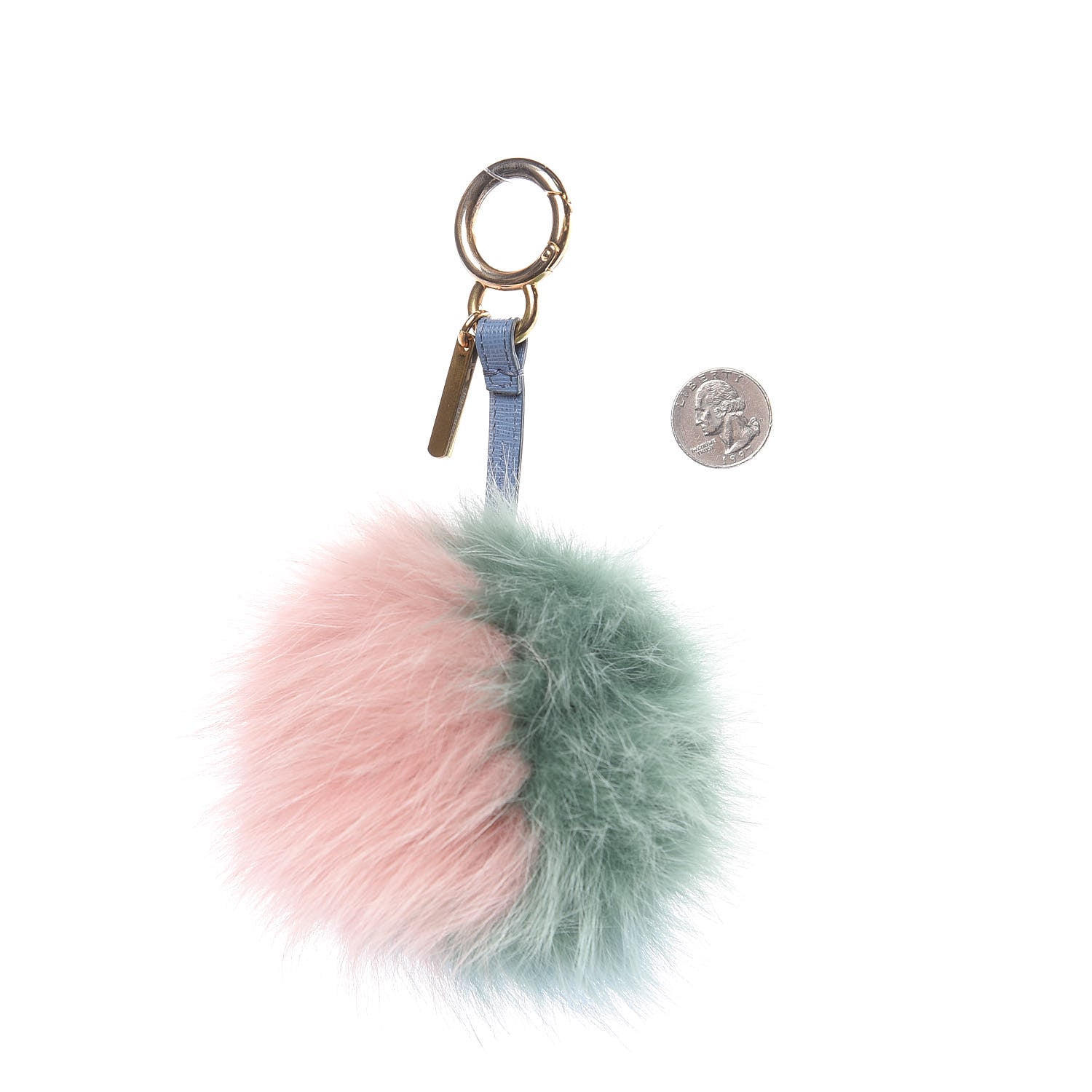 Fendi Fox Fur Vitello Elite Tri-Color Pom Pom Bag Charm Pink Nebula Acqua Ceruleo 2 of 4