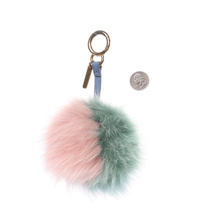 Fendi Fox Fur Vitello Elite Tri-Color Pom Pom Bag Charm Pink Nebula Acqua Ceruleo 2 of 4