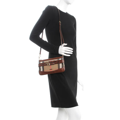 Burberry House Check Bridle Calfskin Peyton Crossbody Tan 2 of 9