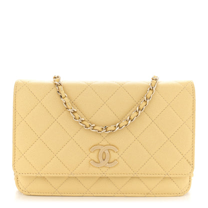 Chanel Caviar Quilted Studded CC Wallet on Chain WOC Yellow 1 of 15