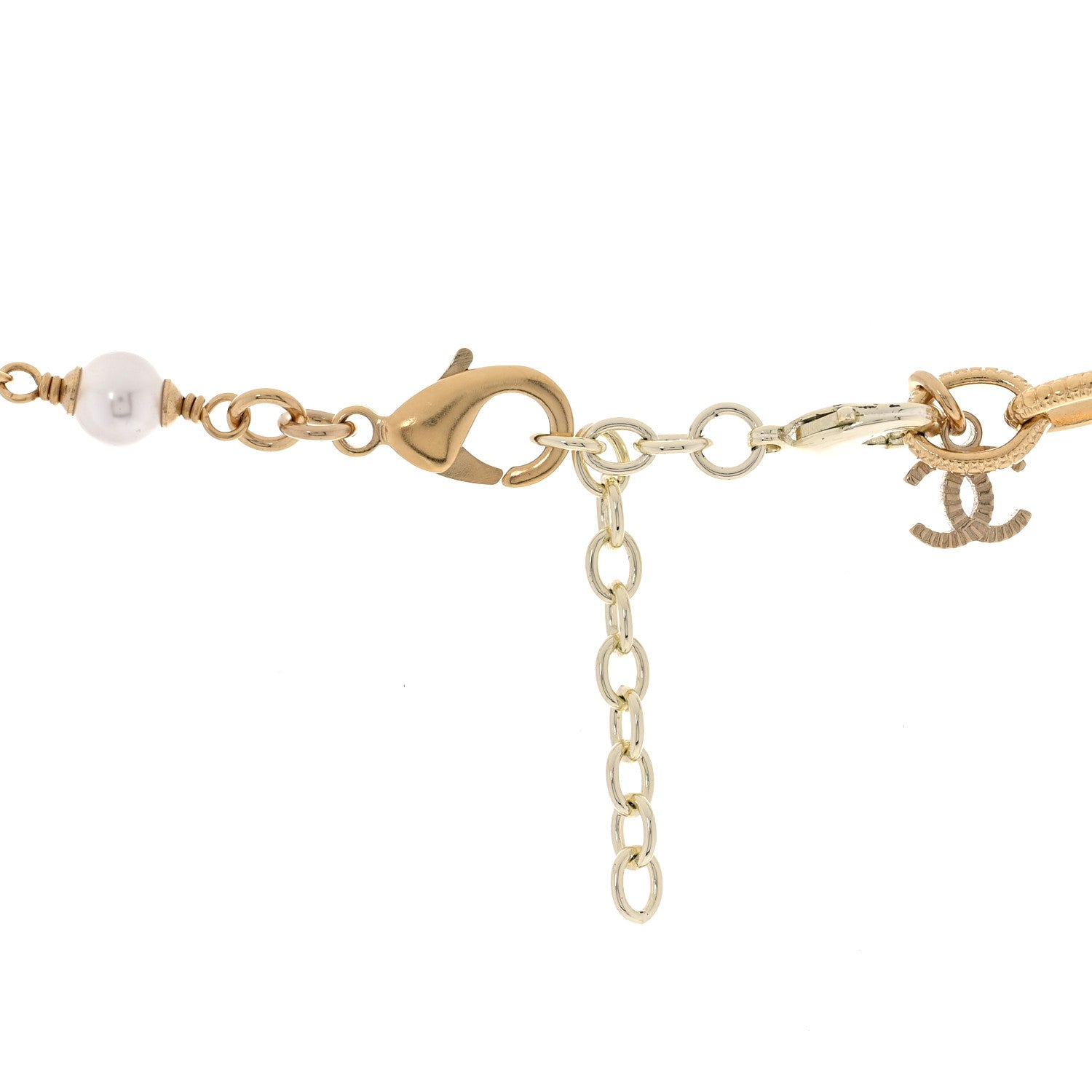 Chanel Pearl Crystal Textured CC Short Necklace Gold 6 of 9