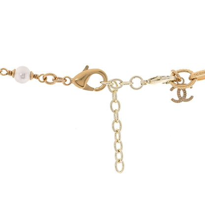 Chanel Pearl Crystal Textured CC Short Necklace Gold 6 of 9
