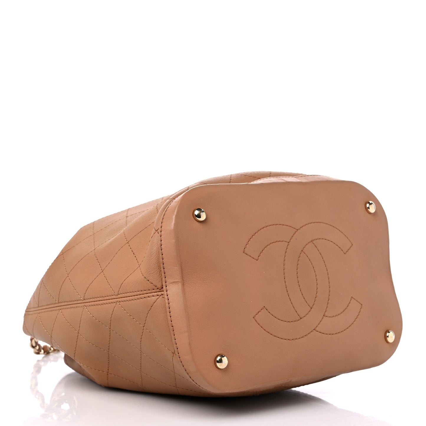 Calfskin Stitched Chain Top Handle Bucket Bag Light Brown