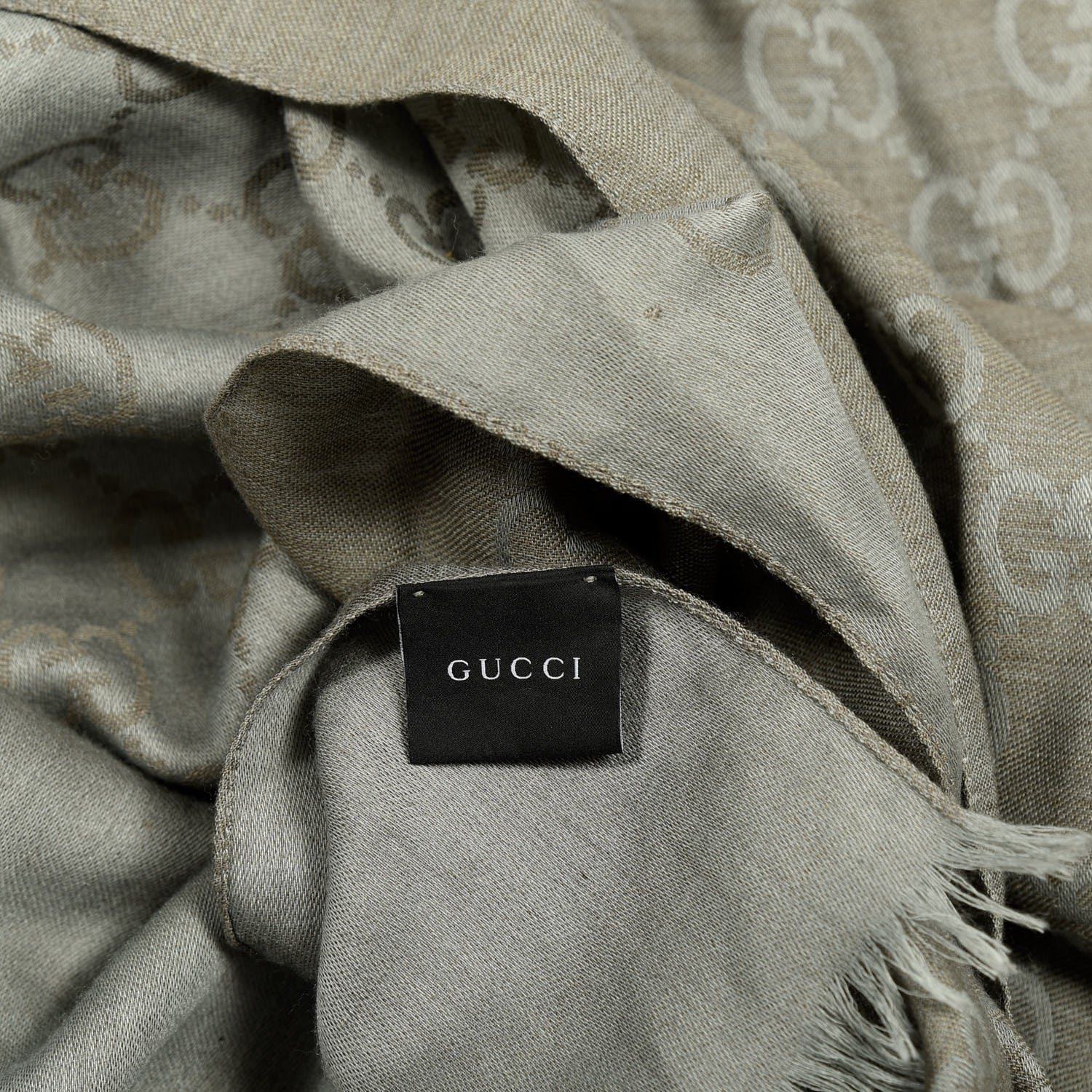 Gucci Wool Silk GG Monogram GGNatplus Fringe Stole Grey 3 of 5