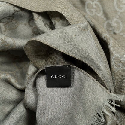 Gucci Wool Silk GG Monogram GGNatplus Fringe Stole Grey 3 of 5