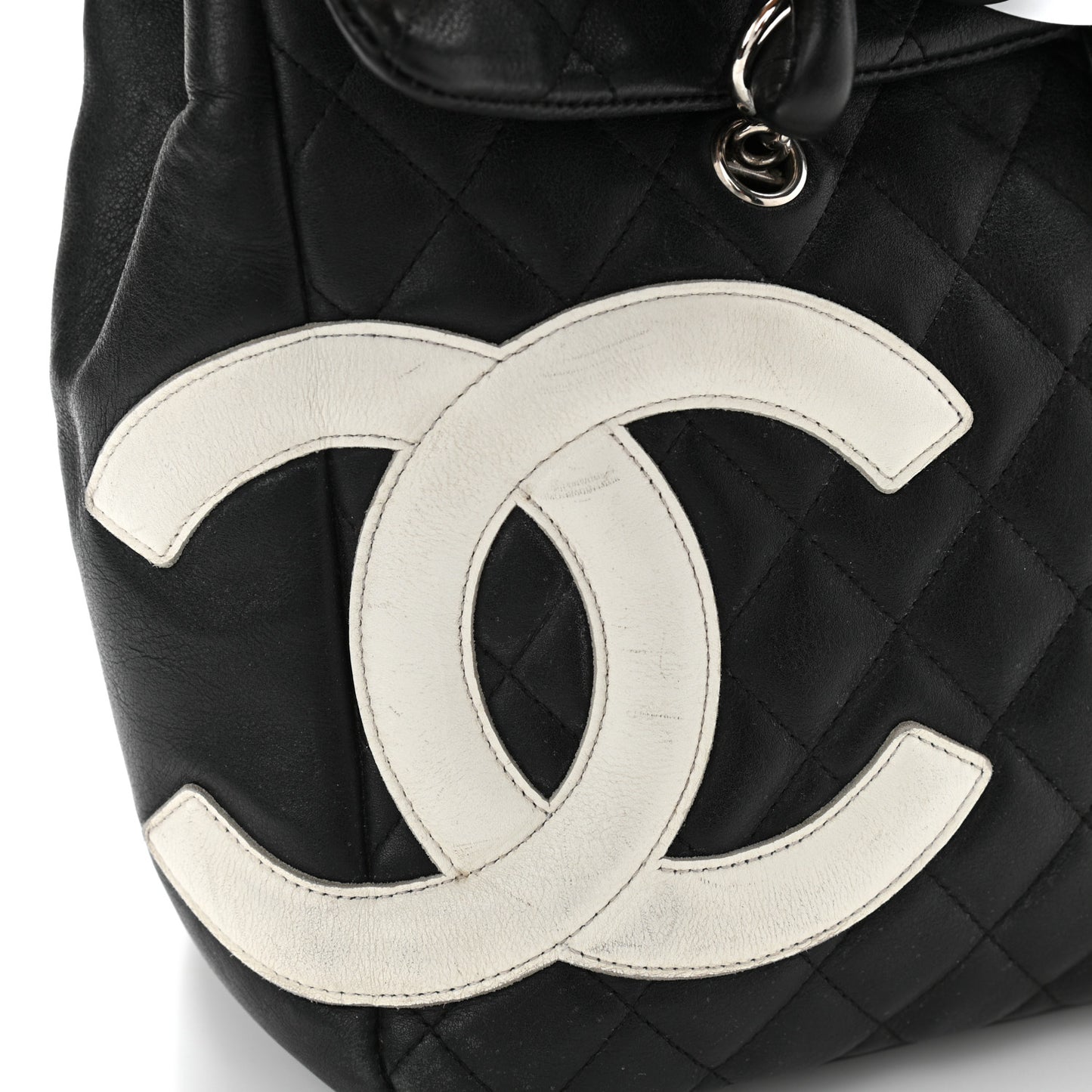 Calfskin Quilted Large Cambon Flap Black White