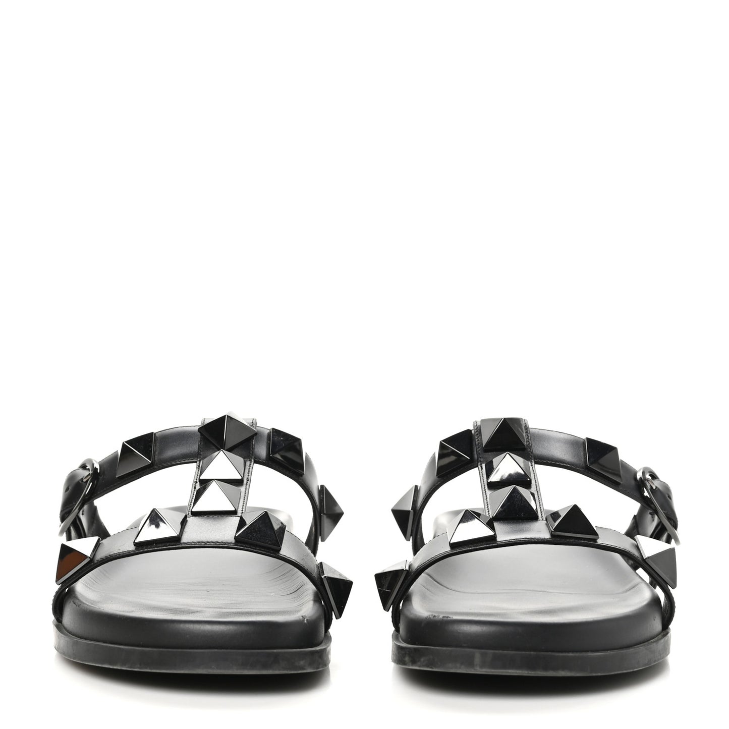 Calfskin Roman Stud Slide Sandals 39.5 Black