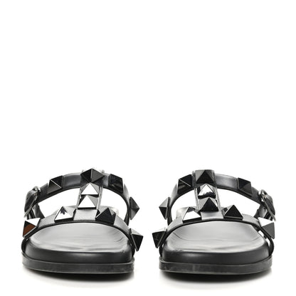 Valentino Garavani Calfskin Roman Stud Slide Sandals 39.5 Black 2 of 10