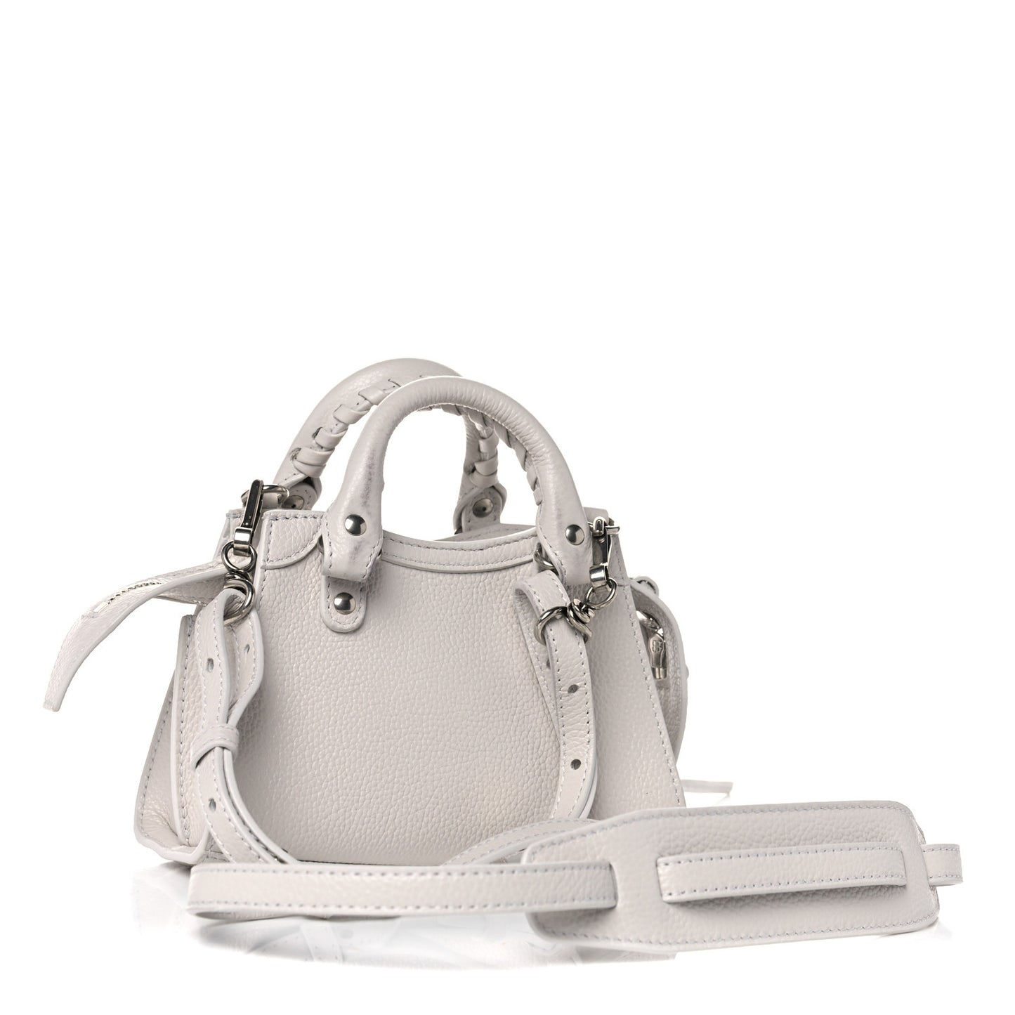 Grained Calfskin Neo Classic Silver Hardware Nano City Crossbody Chalky White