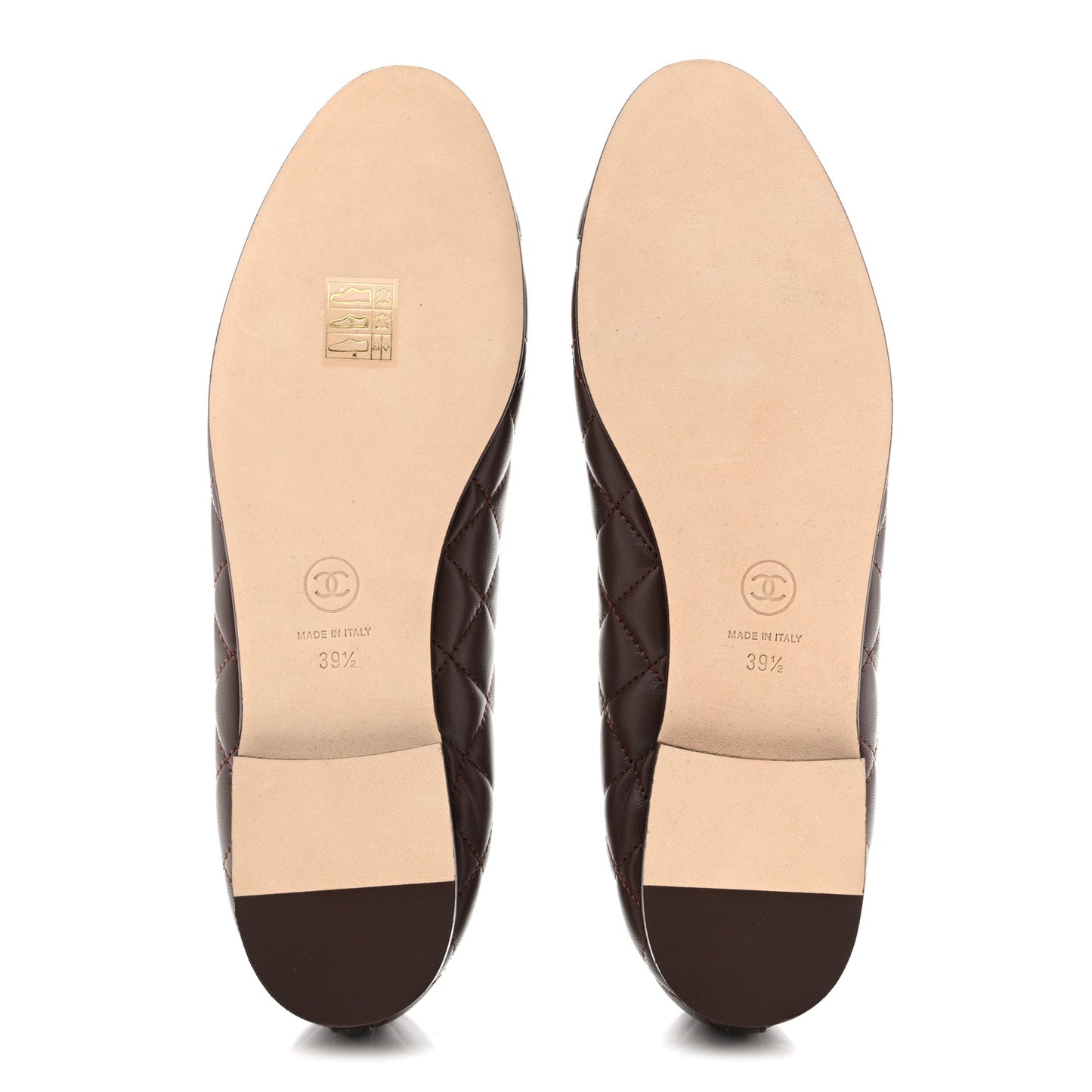 Lambskin Quilted CC Cap Toe Ballerina Flats 39.5 Chocolate