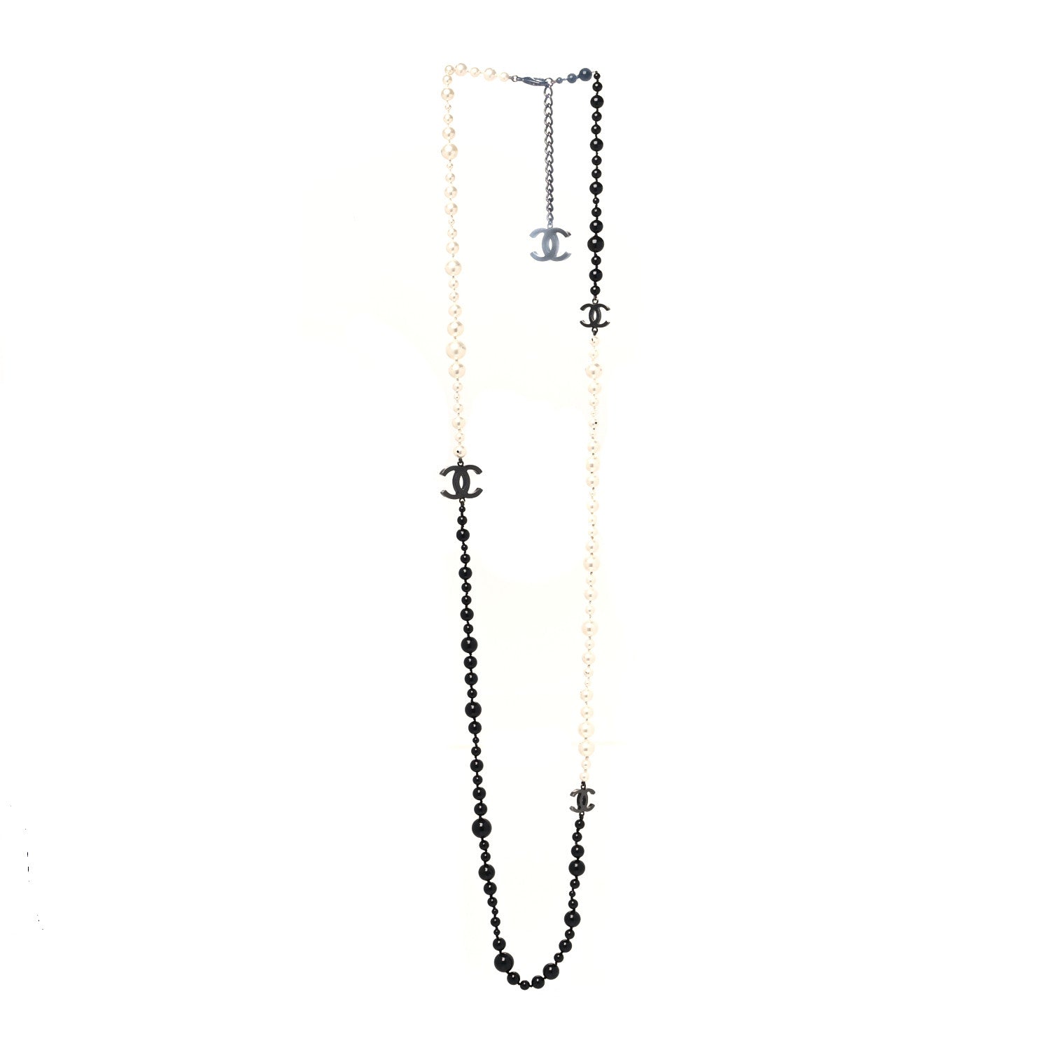 Chanel Pearl Beaded CC Long Necklace Black White 2 of 6