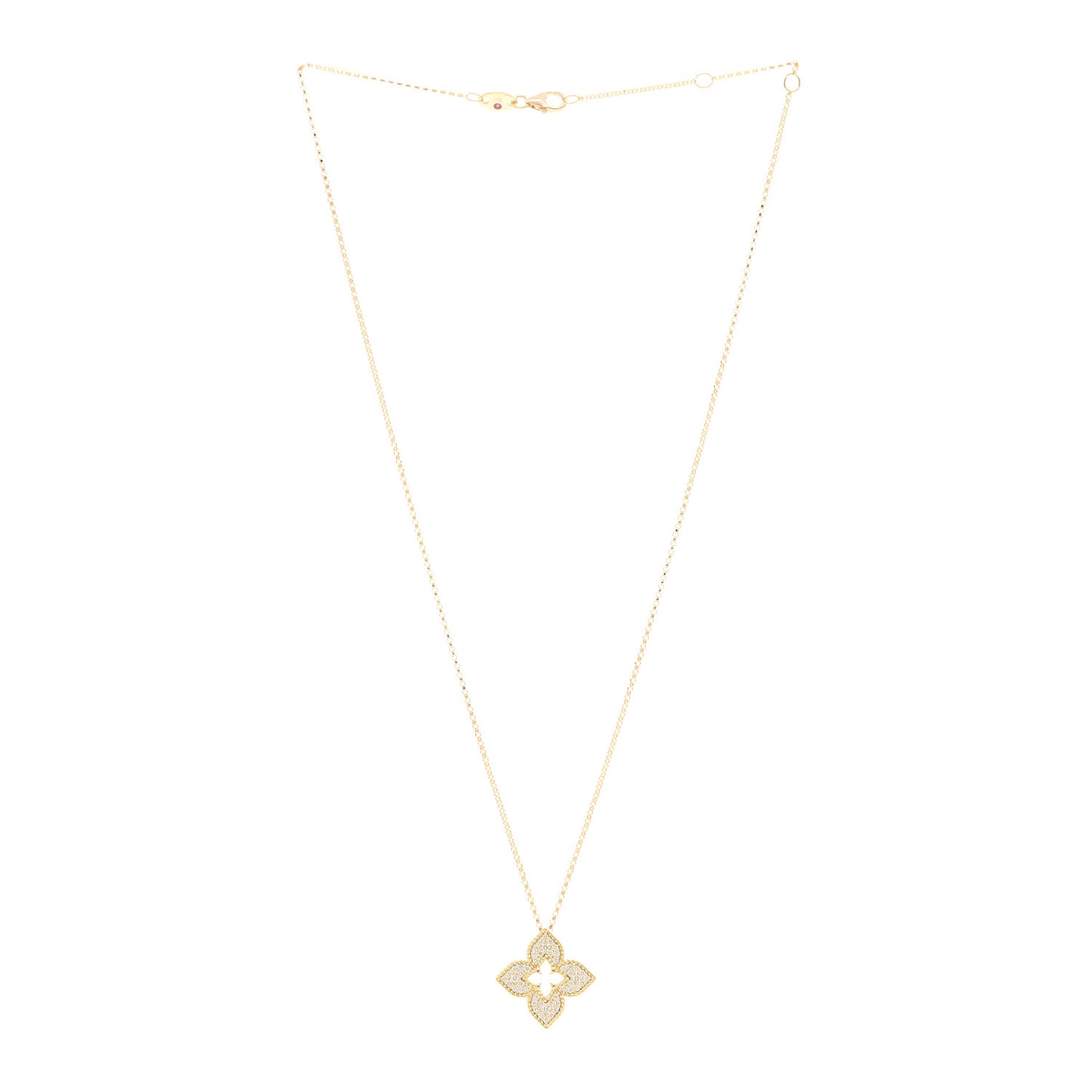 18K Yellow Gold Diamond Medium Venetian Princess Flower Pave Pendant Necklace