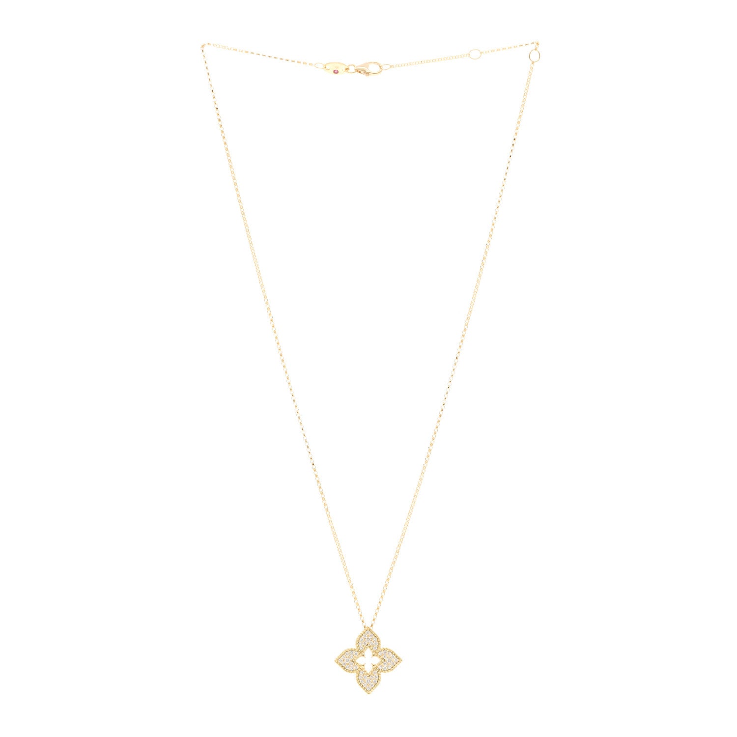Roberto Coin 18K Yellow Gold Diamond Medium Venetian Princess Flower Pave Pendant Necklace 3 of 4