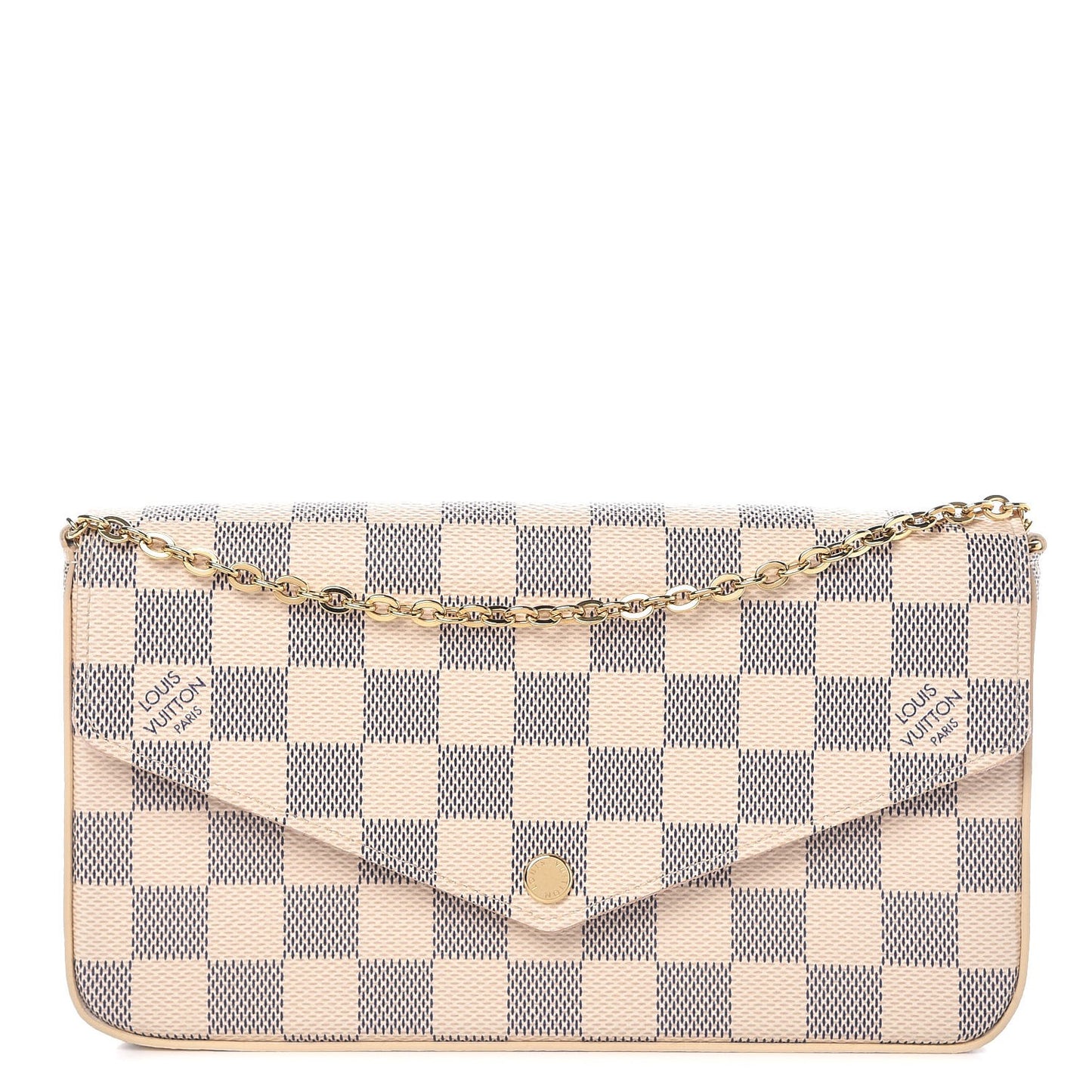 Damier Azur Pochette Felicie Chain Wallet Rose Ballerine