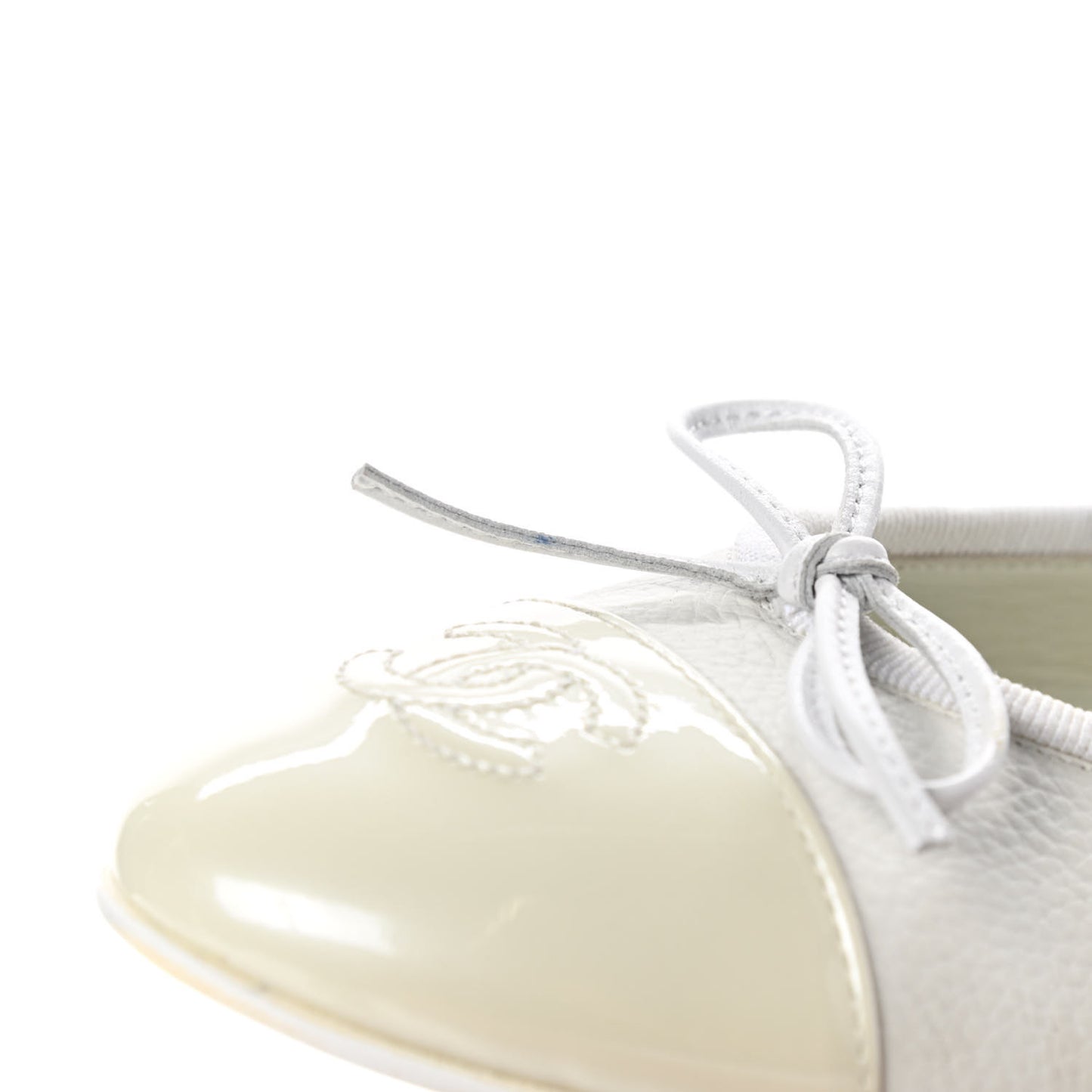 Calfskin Patent Cap Toe CC Ballerina Flats 36 White