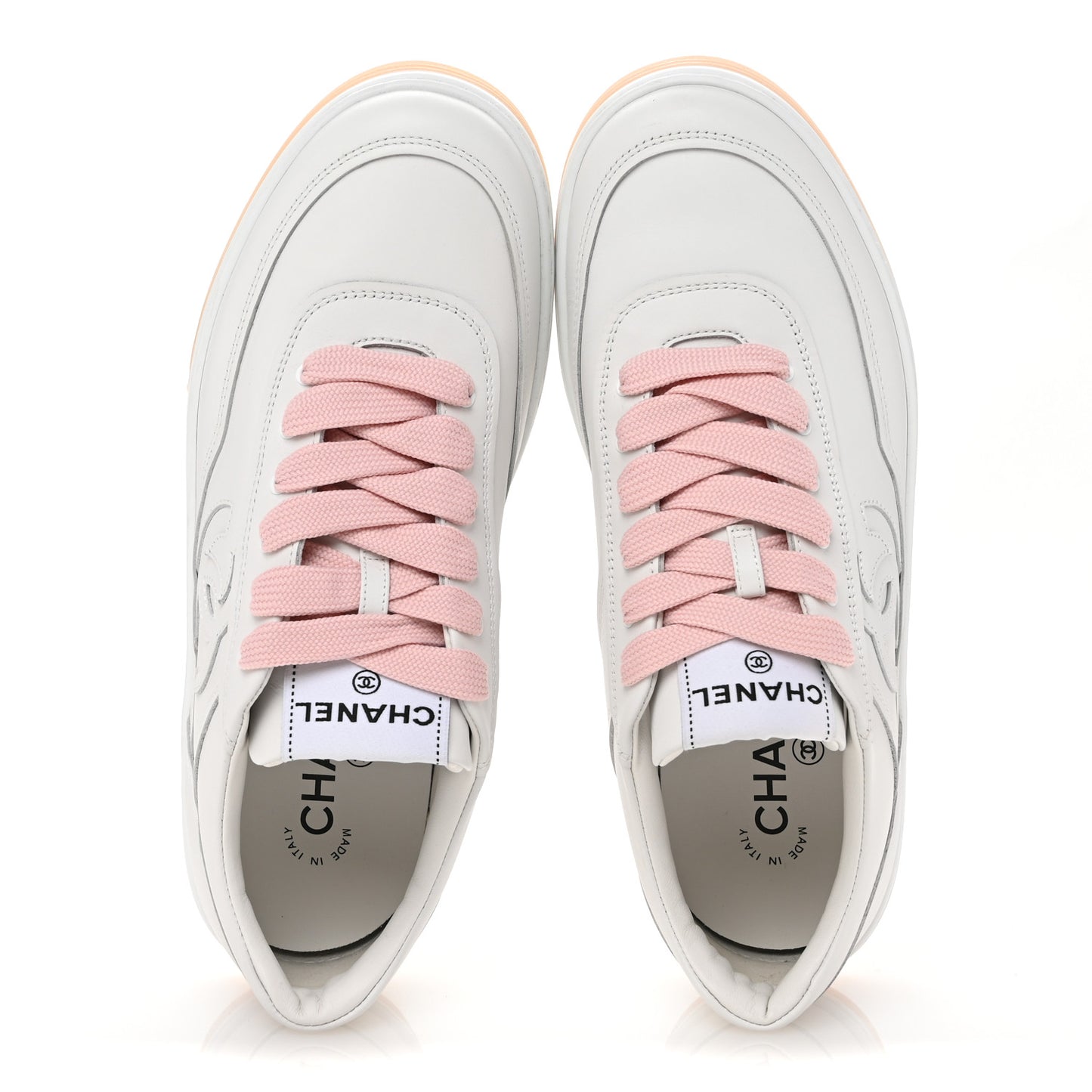 Calfskin Womens CC Sneakers 39.5 White Pink
