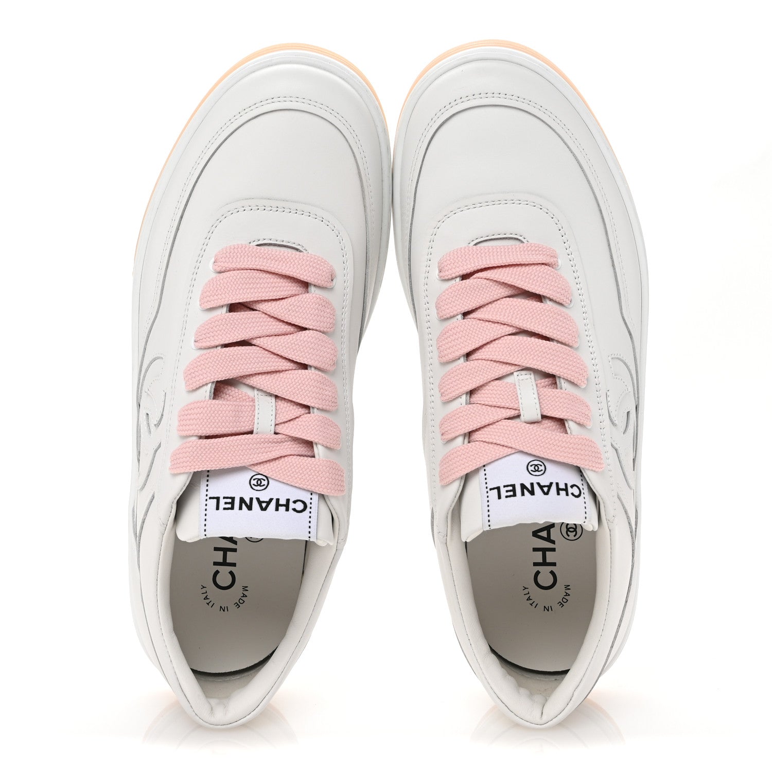 Chanel Calfskin Womens CC Sneakers 39.5 White Pink 2 of 9