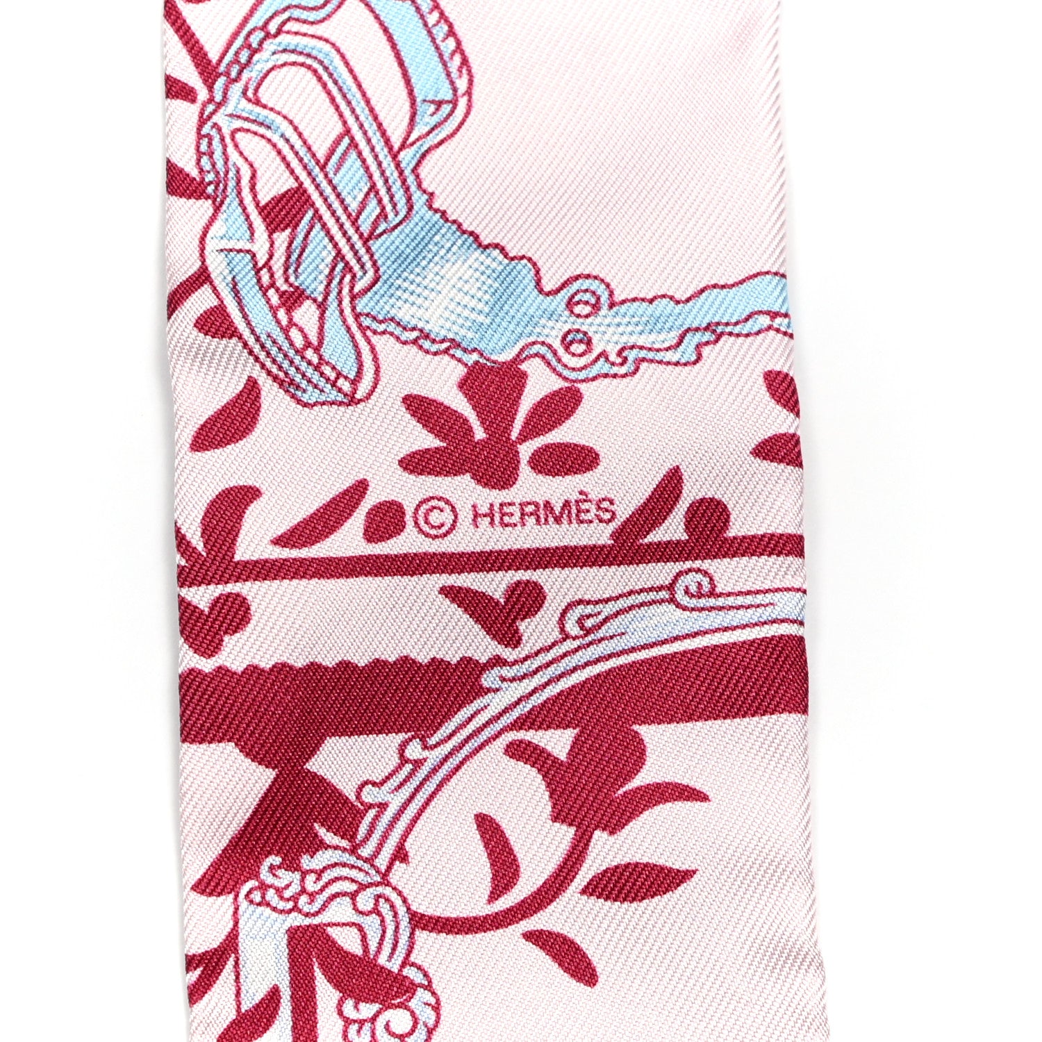 Hermes Silk Etriers Remix Twilly Rose Pale Bordeaux 3 of 7