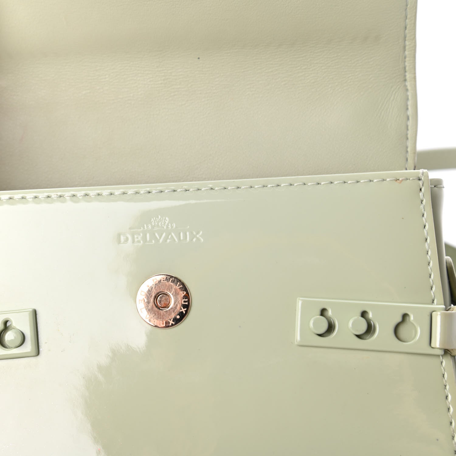 Delvaux Patent Calfskin Micro Tempete Satchel Almond 8 of 11