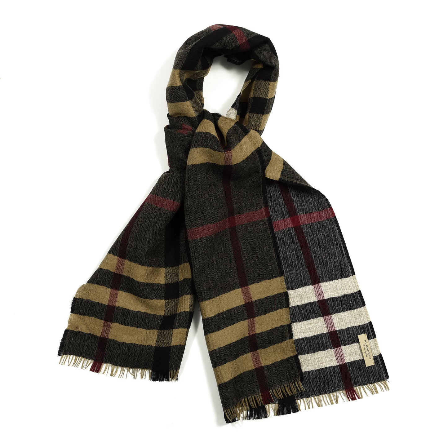 Wool Giant Check Scarf Black