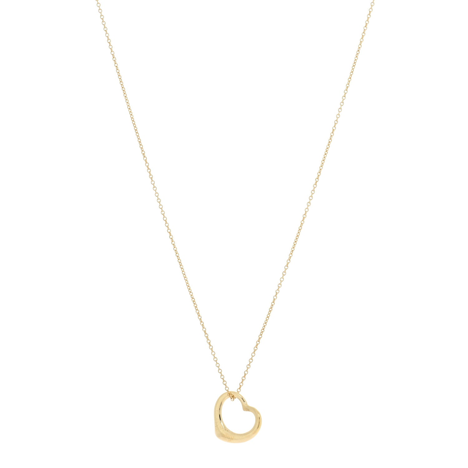 Tiffany 18K Yellow Gold 16mm Elsa Peretti Open Heart Pendant Necklace 1 of 5