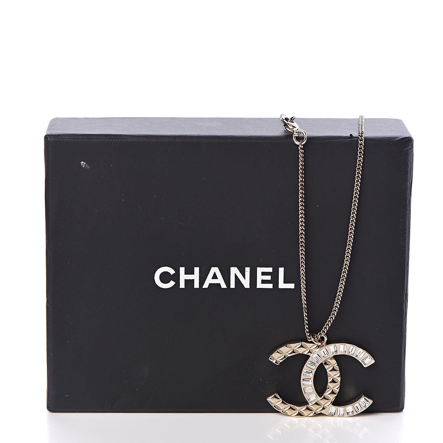 Chanel Baguette Crystal Quilted CC Pendant Necklace Gold 6 of 6