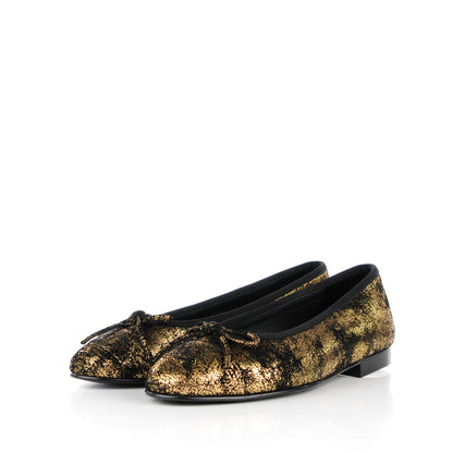 Chanel Metallic Suede CC Cap Toe Ballerina Flats 35 Gold Black 3 of 9