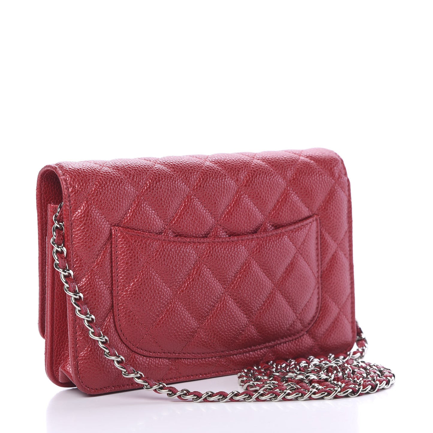 Iridescent Caviar Quilted Wallet On Chain WOC Red