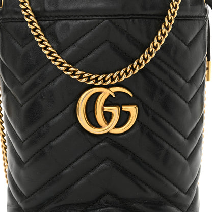 Gucci Calfskin Matelasse Mini GG Marmont 2.0 Bucket Bag Black 8 of 13