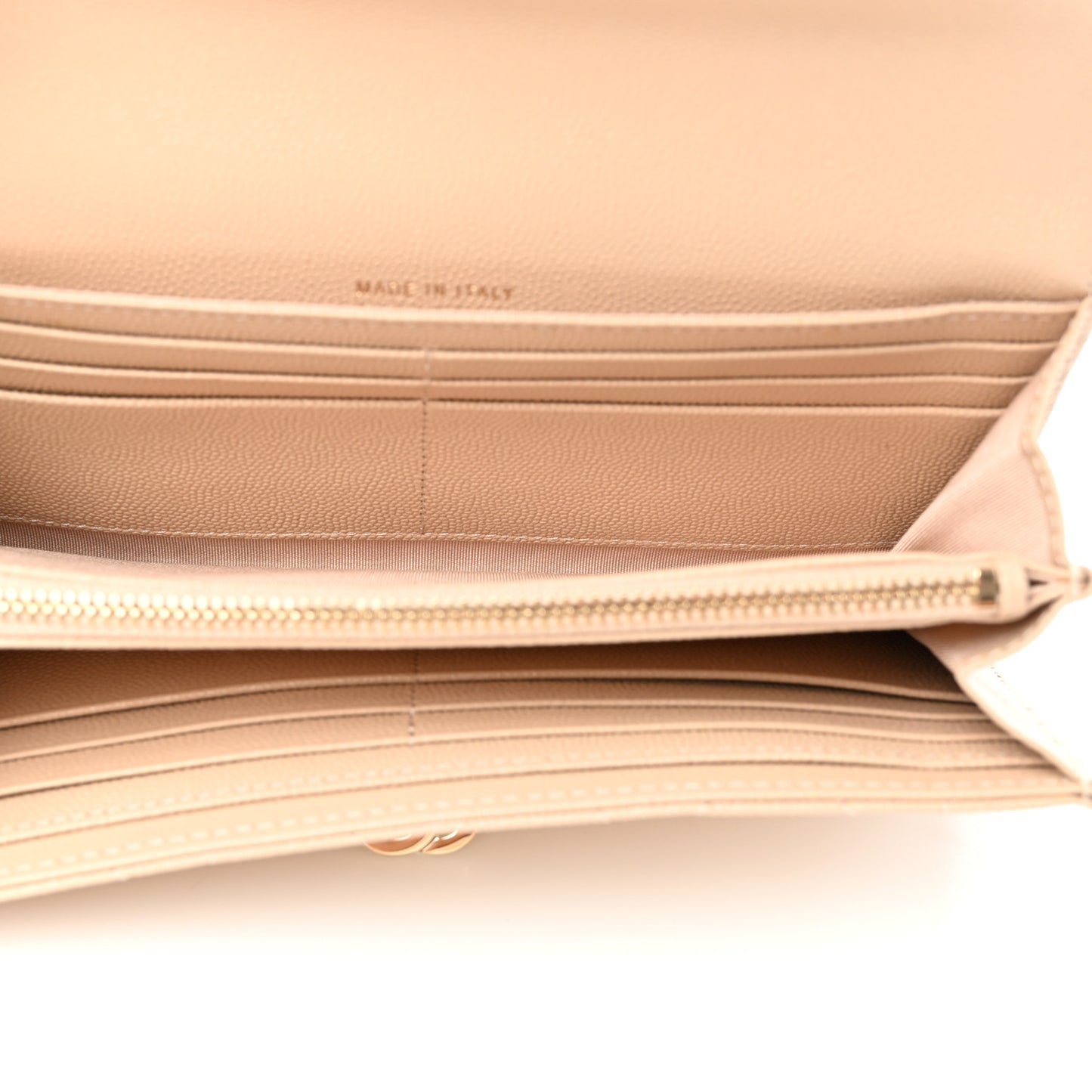 Caviar Quilted Large Golden Class Gusset Flap Wallet Beige