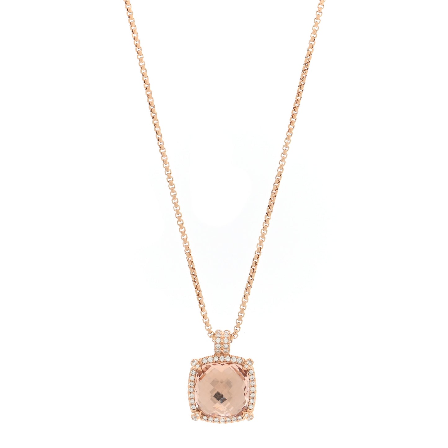 18K Rose Gold Diamond Morganite 14mm Chatelaine Pave Bezel Pendant Necklace
