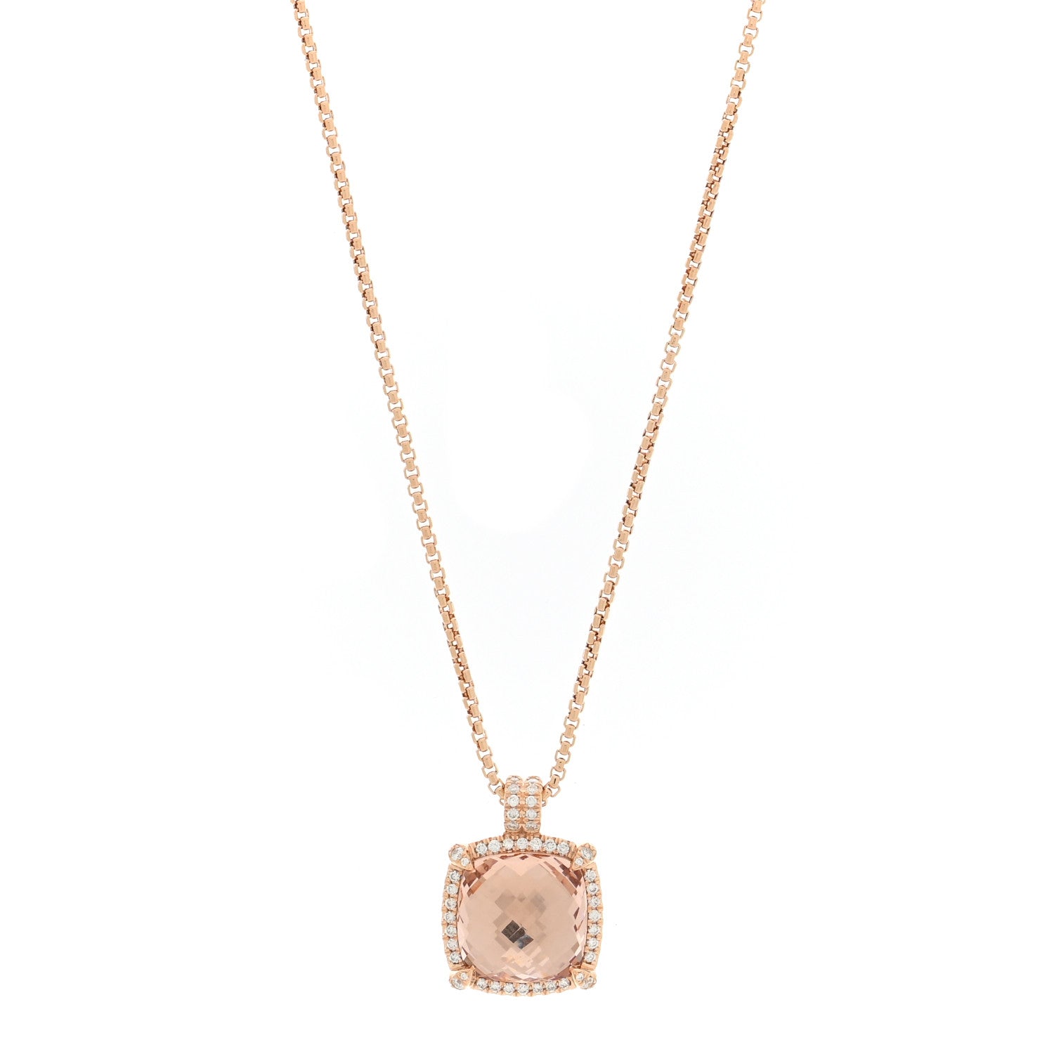 David Yurman 18K Rose Gold Diamond Morganite 14mm Chatelaine Pave Bezel Pendant Necklace 1 of 6
