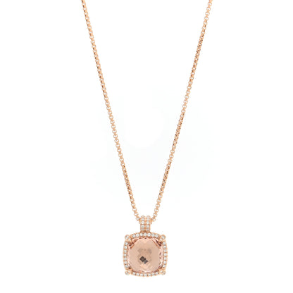 David Yurman 18K Rose Gold Diamond Morganite 14mm Chatelaine Pave Bezel Pendant Necklace 1 of 6