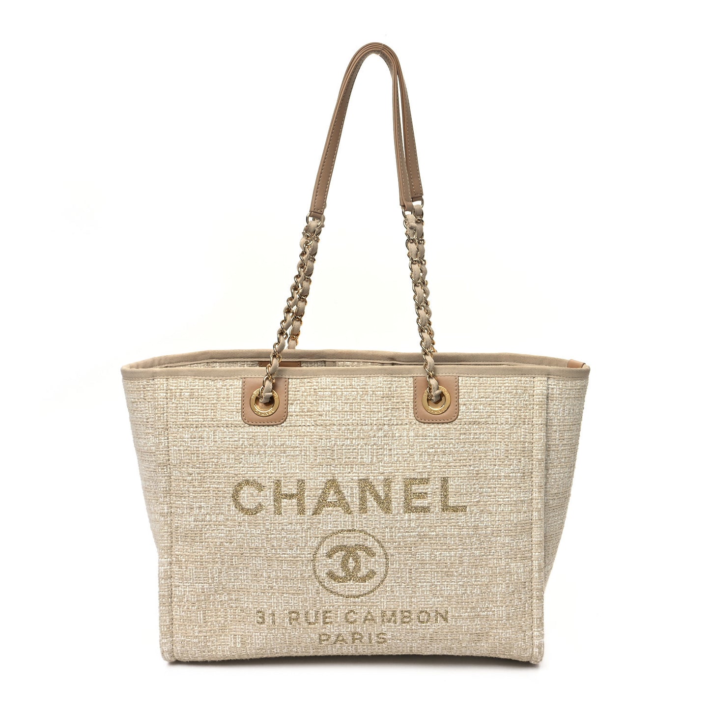 Lurex Boucle Small Deauville Tote Ivory