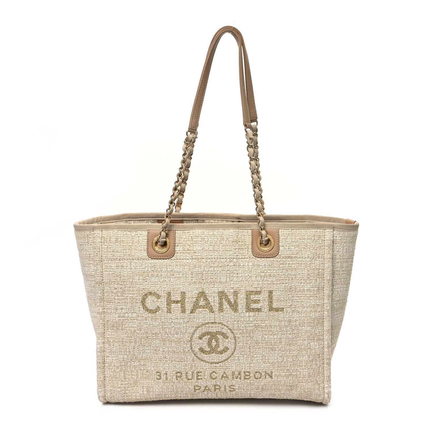 Chanel Lurex Boucle Small Deauville Tote Ivory 1 of 11