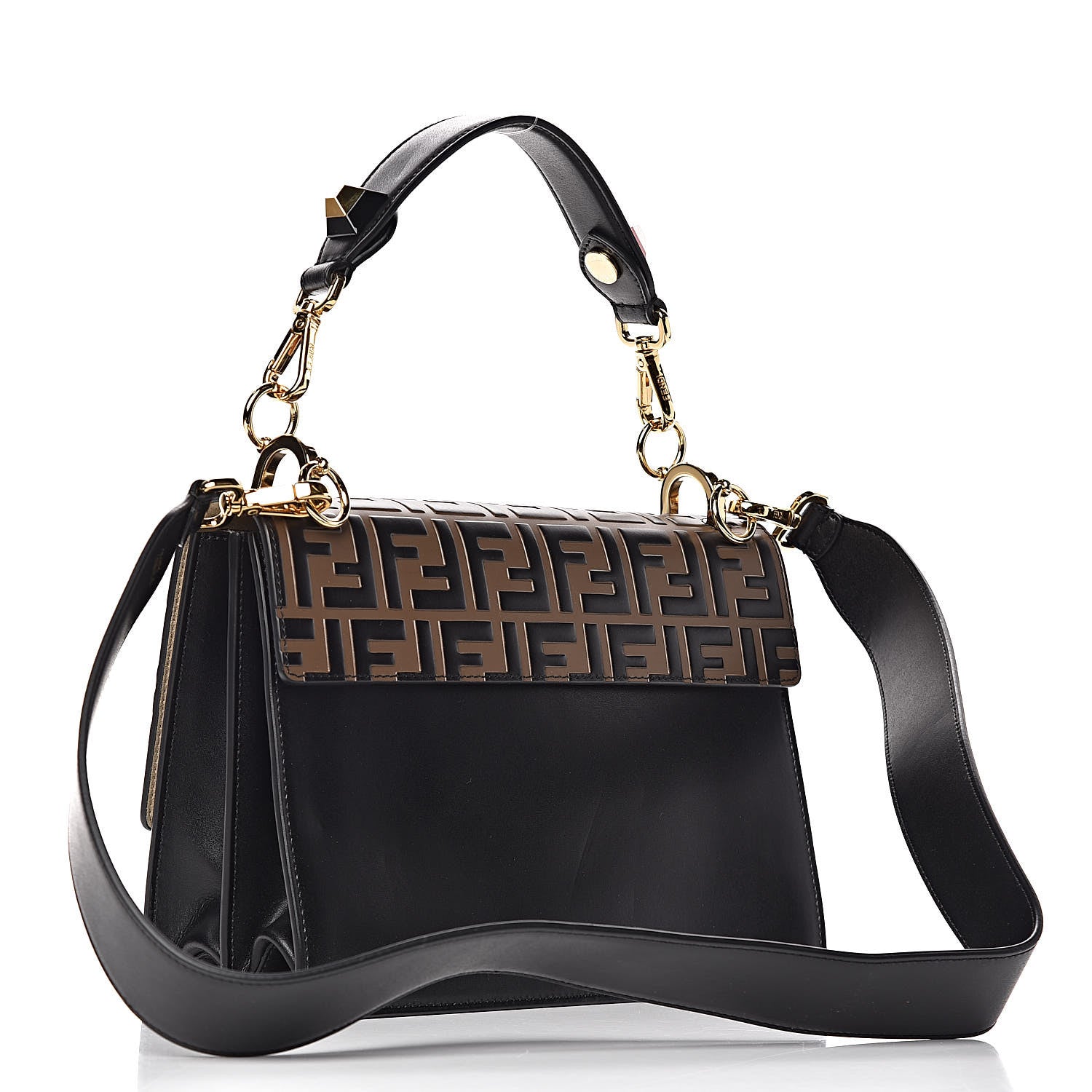 Fendi Vitello Liberty Bi-Color FF 1974 Embossed Kan I Shoulder Bag Black Maya 3 of 10