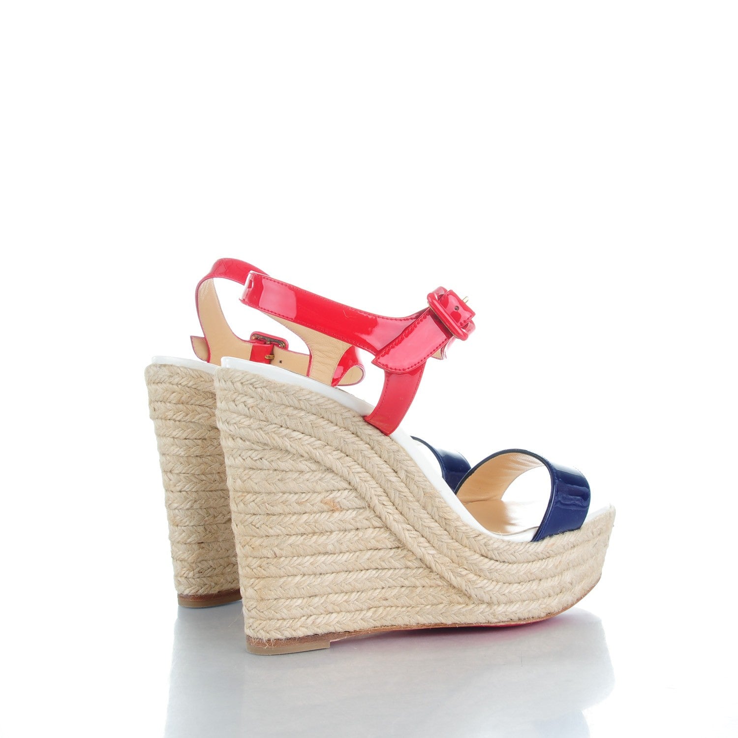 Christian Louboutin Patent Spachica 140 Wedge Sandals 38 Red White Navy 4 of 8