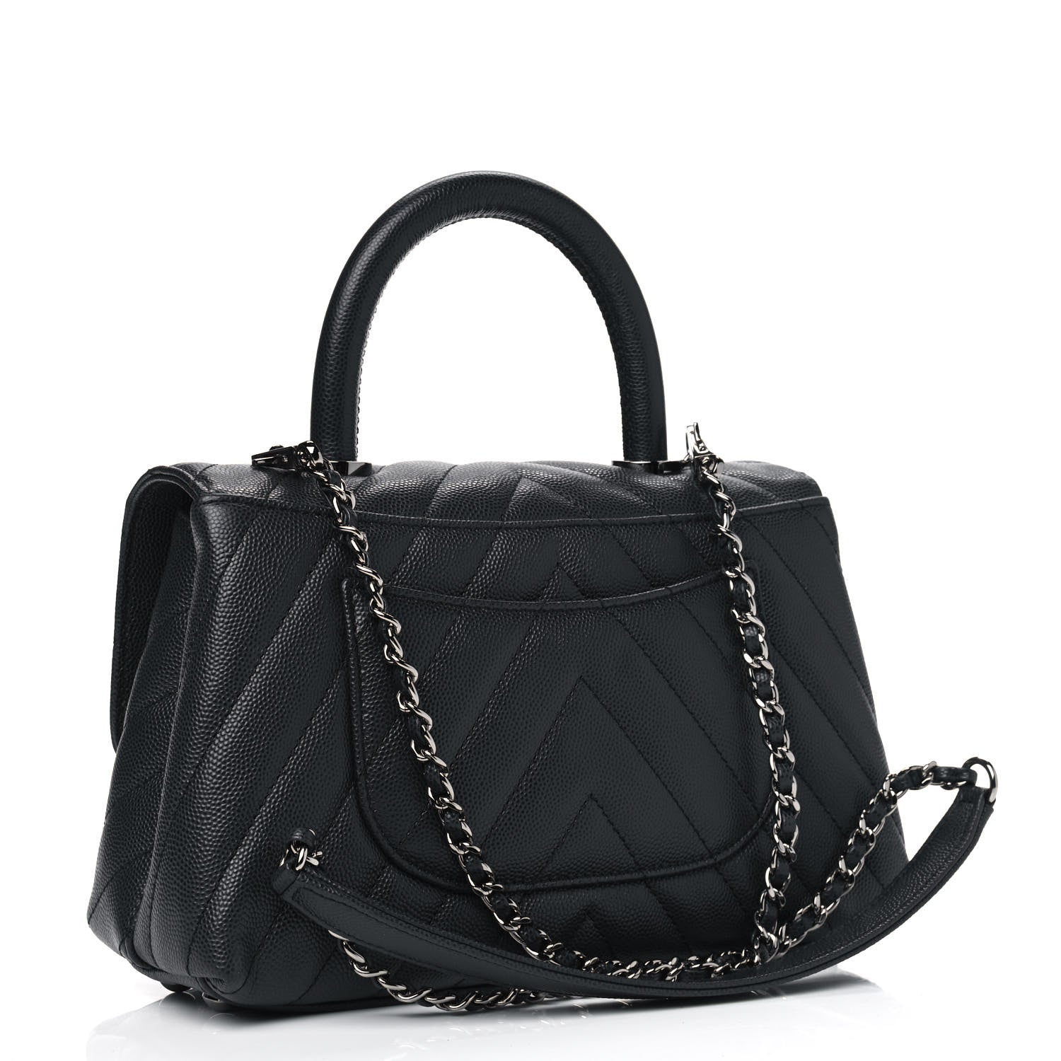 Chanel Caviar Chevron Quilted Mini Coco Handle Flap Dark Grey 2 of 4