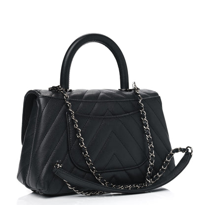 Chanel Caviar Chevron Quilted Mini Coco Handle Flap Dark Grey 2 of 4
