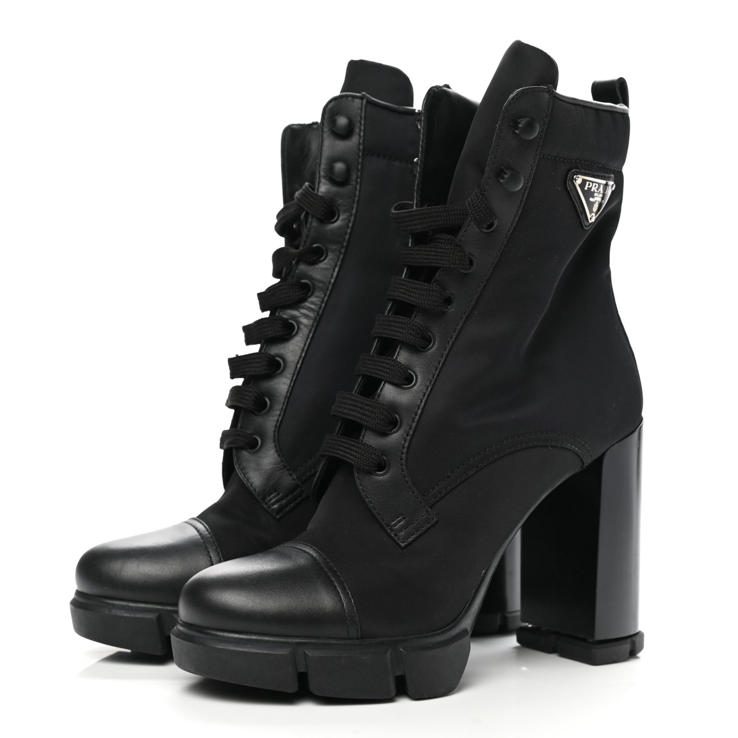 Vitello Montana Re-Nylon Metal Triangle Logo 110mm Ankle Boots 41 Black