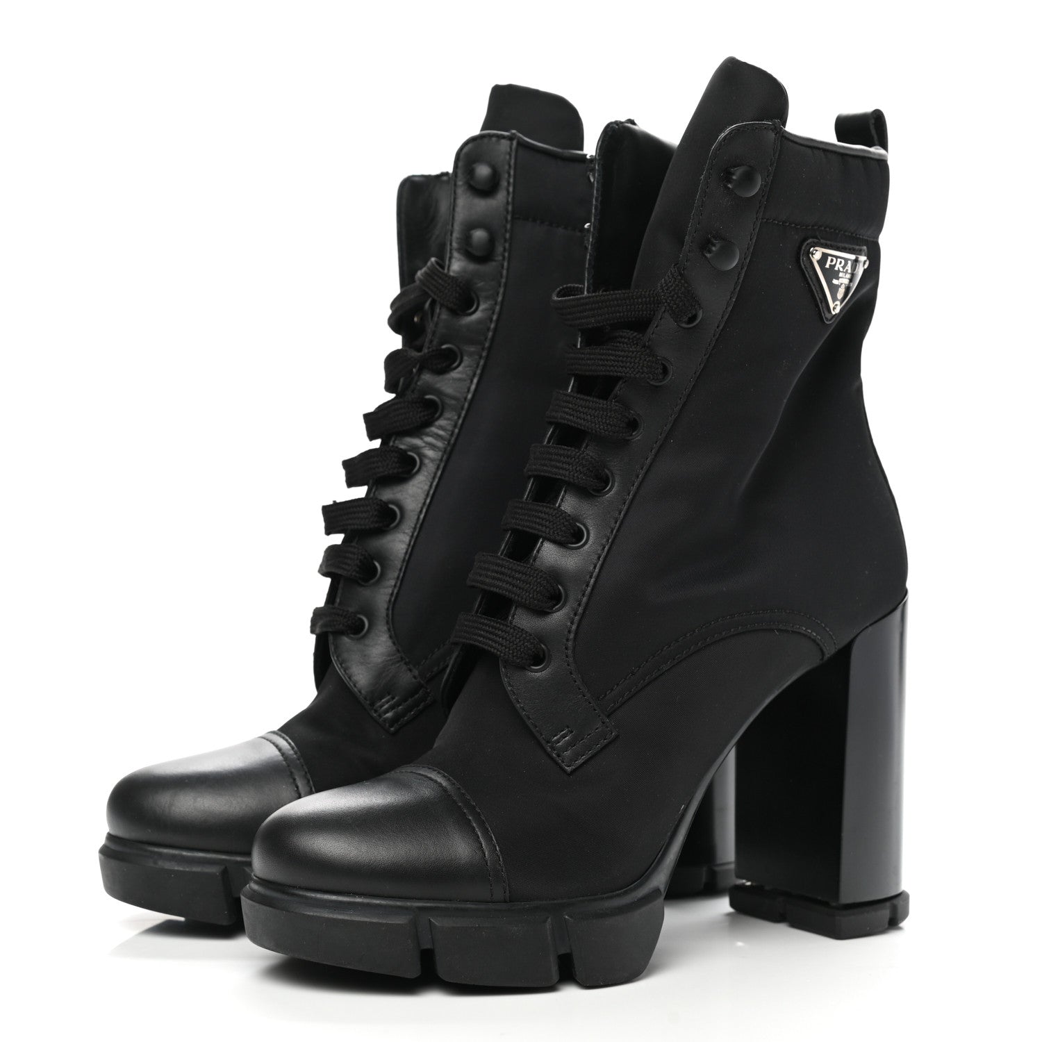 Prada Vitello Montana Re-Nylon Metal Triangle Logo 110mm Ankle Boots 41 Black 3 of 10