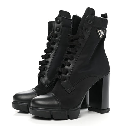 Prada Vitello Montana Re-Nylon Metal Triangle Logo 110mm Ankle Boots 41 Black 3 of 10