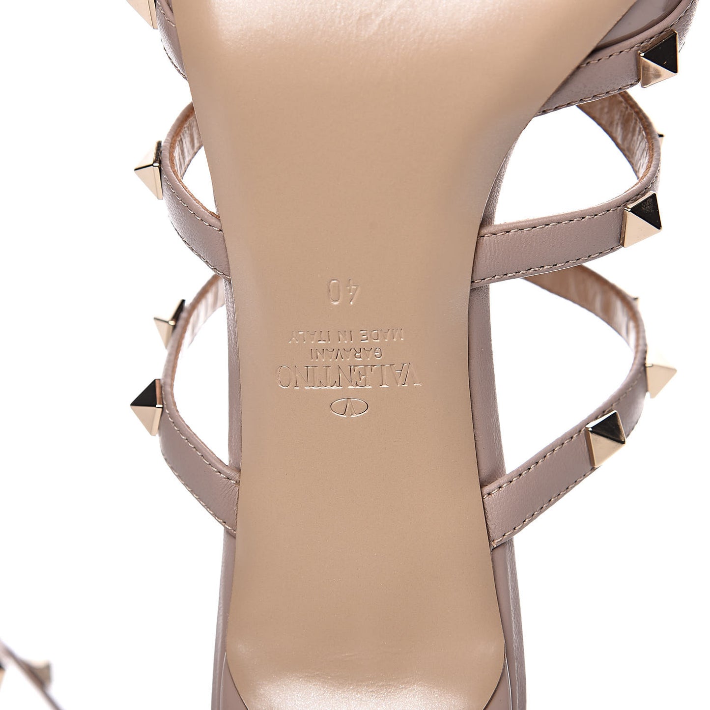 Patent Nappa Rockstud 50mm Cage Mules 40 Poudre